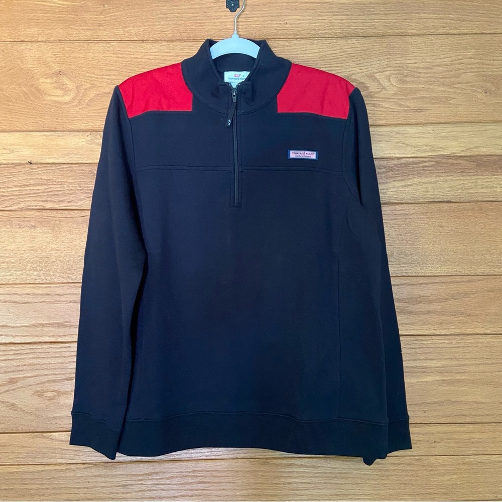 Vineyard Vines black and red half zip pullover